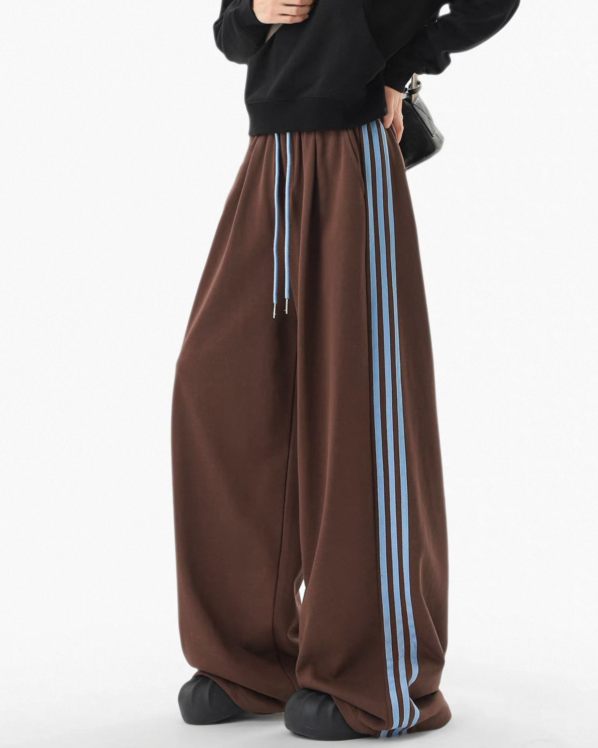 Brown Sweatpants with Blue Stripes