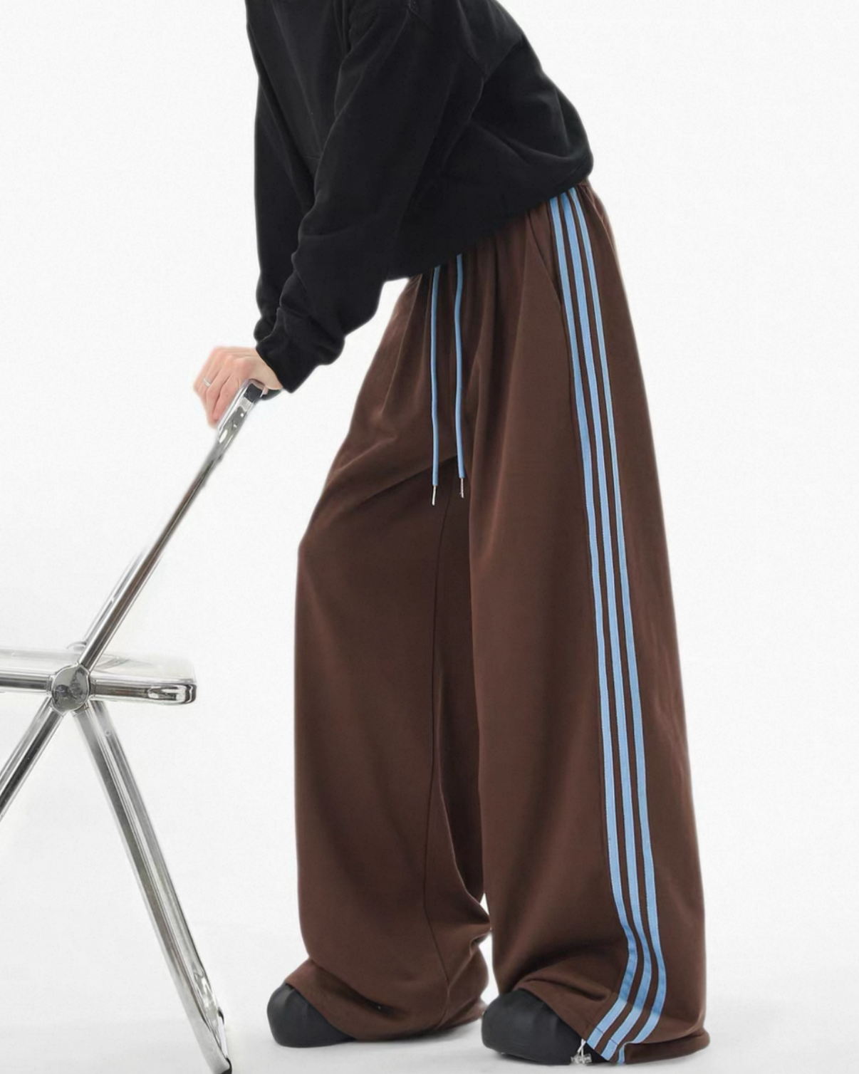 Brown Sweatpants with Blue Stripes