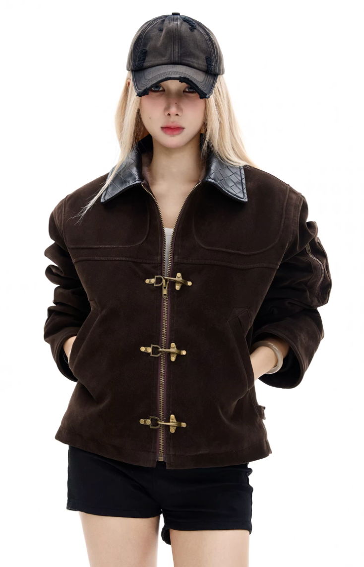 Airplane buckle leather jacket