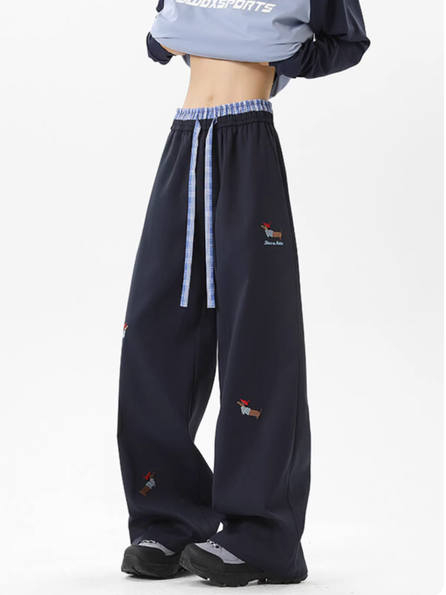 Ribbon trousers with graphic