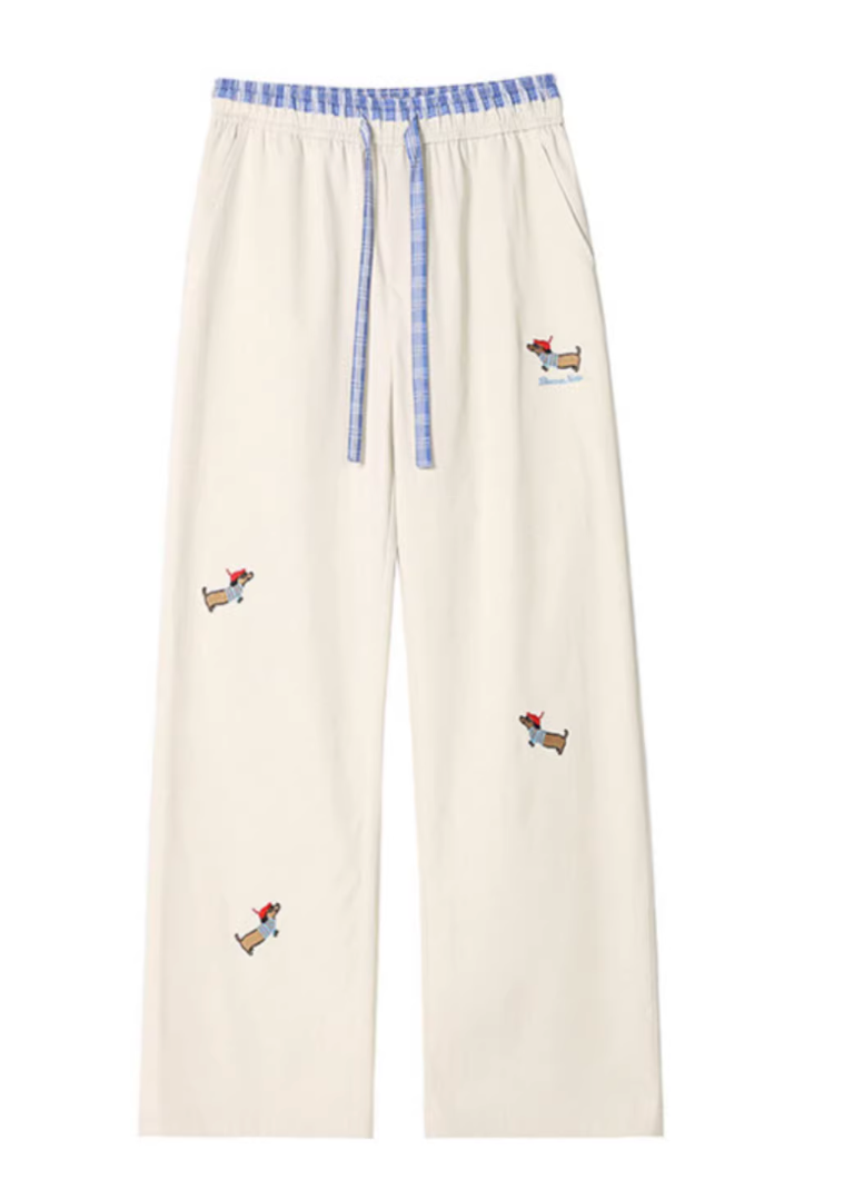 Ribbon trousers with graphic