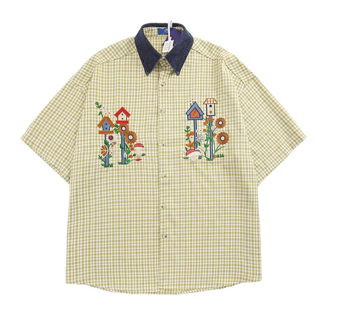 Baggy Mid-Sleeve Button Shirt