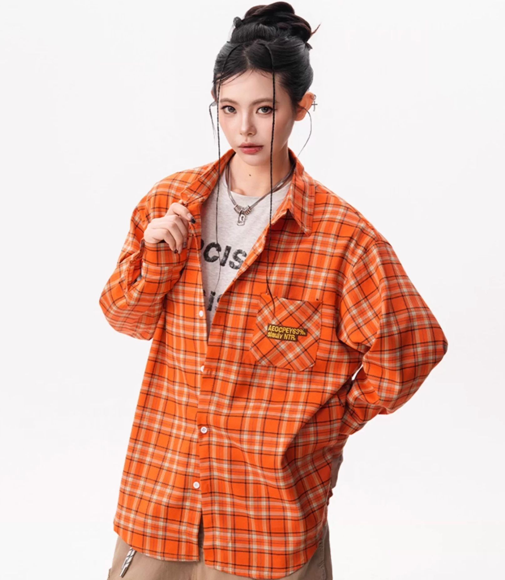 Orange flannel blouse