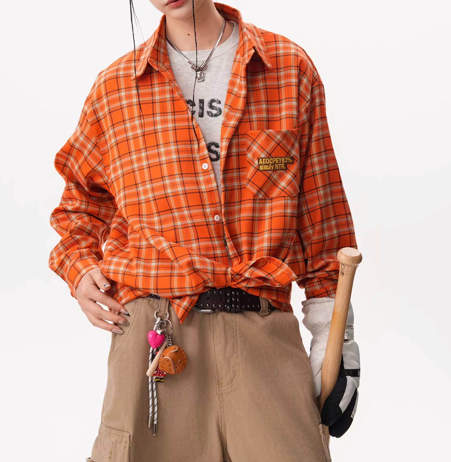 Orange flannel blouse